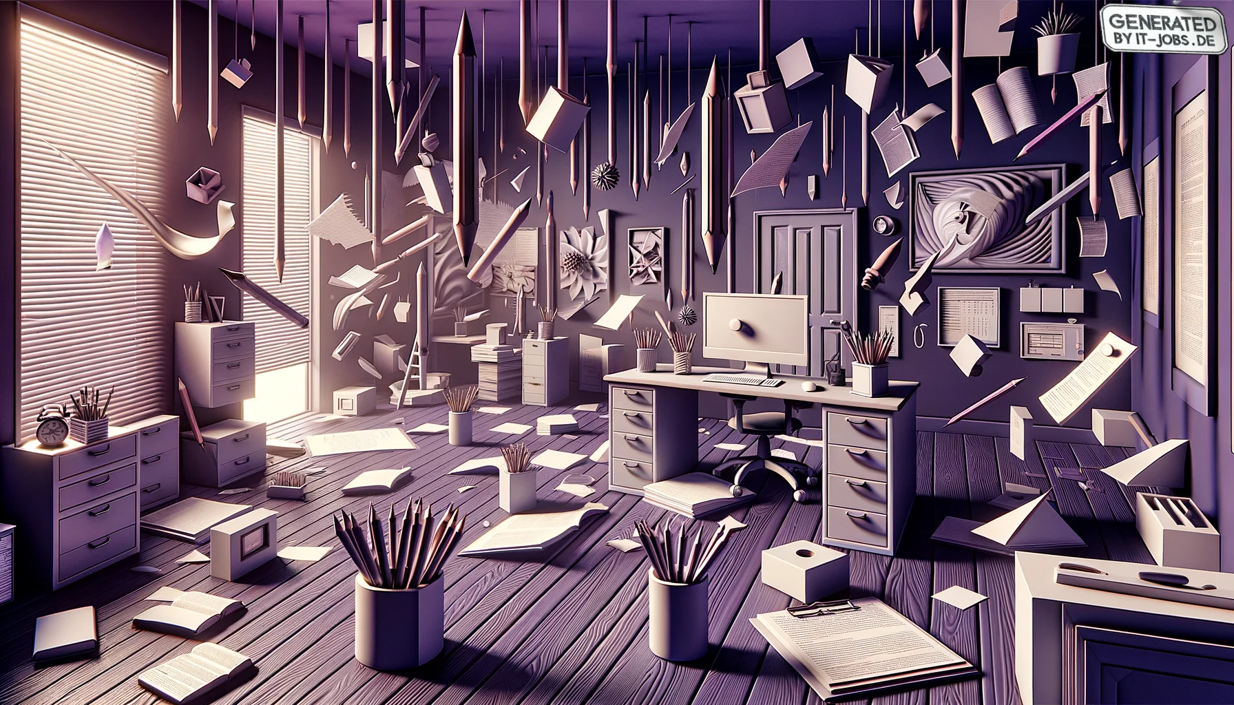Application Manager, surrealism style, impossible objects, realistic materials, dark purple main theme