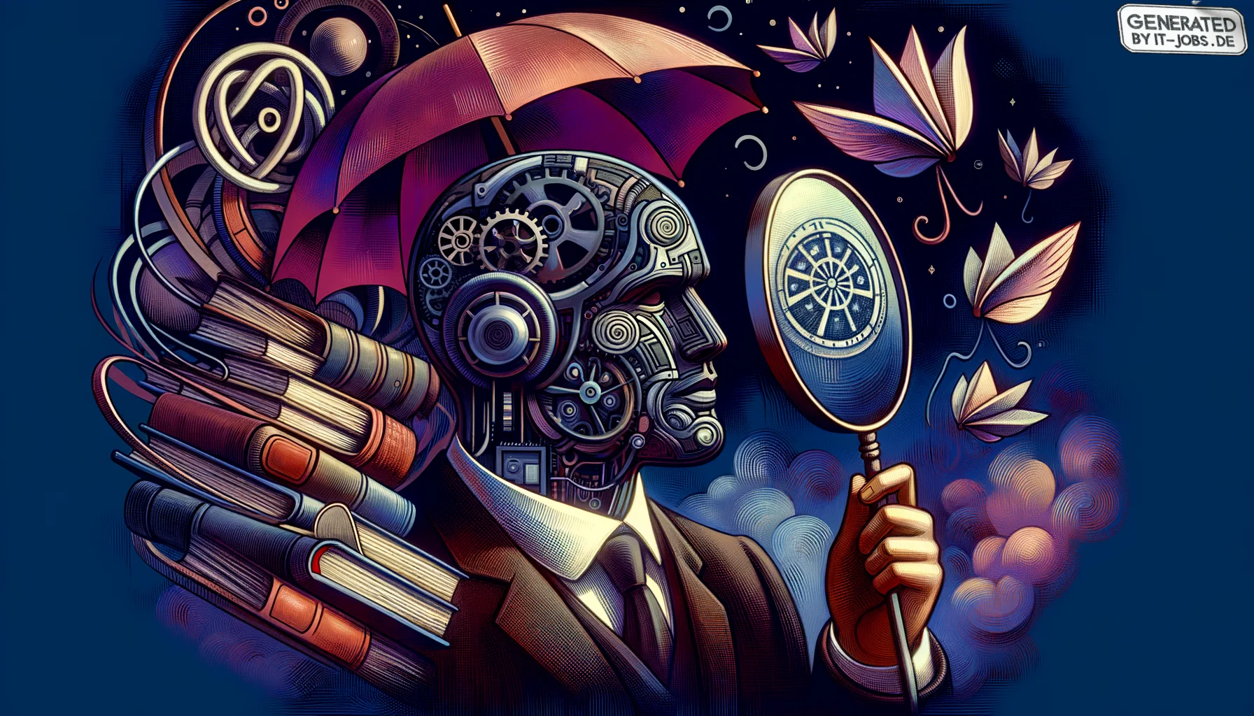 Spezialist für Sprachtechnologie, surrealism style, impossible objects, realistic materials, dark purple main theme