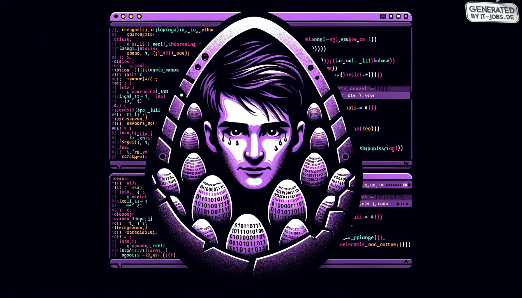
        "Imagine an icon image of the following topic. Be descriptive and emotional.
 "
        "The image icon should have an edgy style with a dark purple main theme with pop-reference 
        and/or IT related funny eastereggs.

"
        "

topic:
P