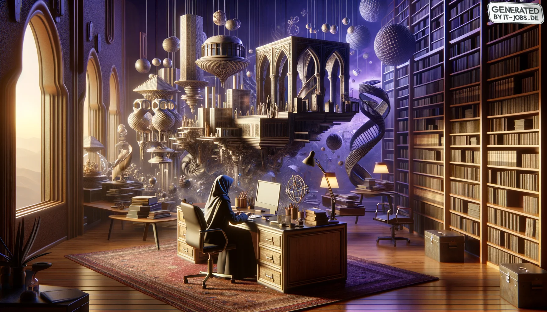 Spezialist für digitale Barrierefreiheit, surrealism style, impossible objects, realistic materials, dark purple main theme