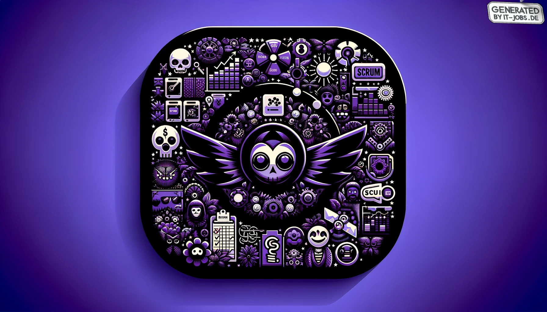 
        "Imagine an icon image of the following topic. Be descriptive and emotional.
 "
        "The image icon should have an edgy style with a dark purple main theme with pop-reference 
        and/or IT related funny eastereggs.

"
        "

topic:
S
