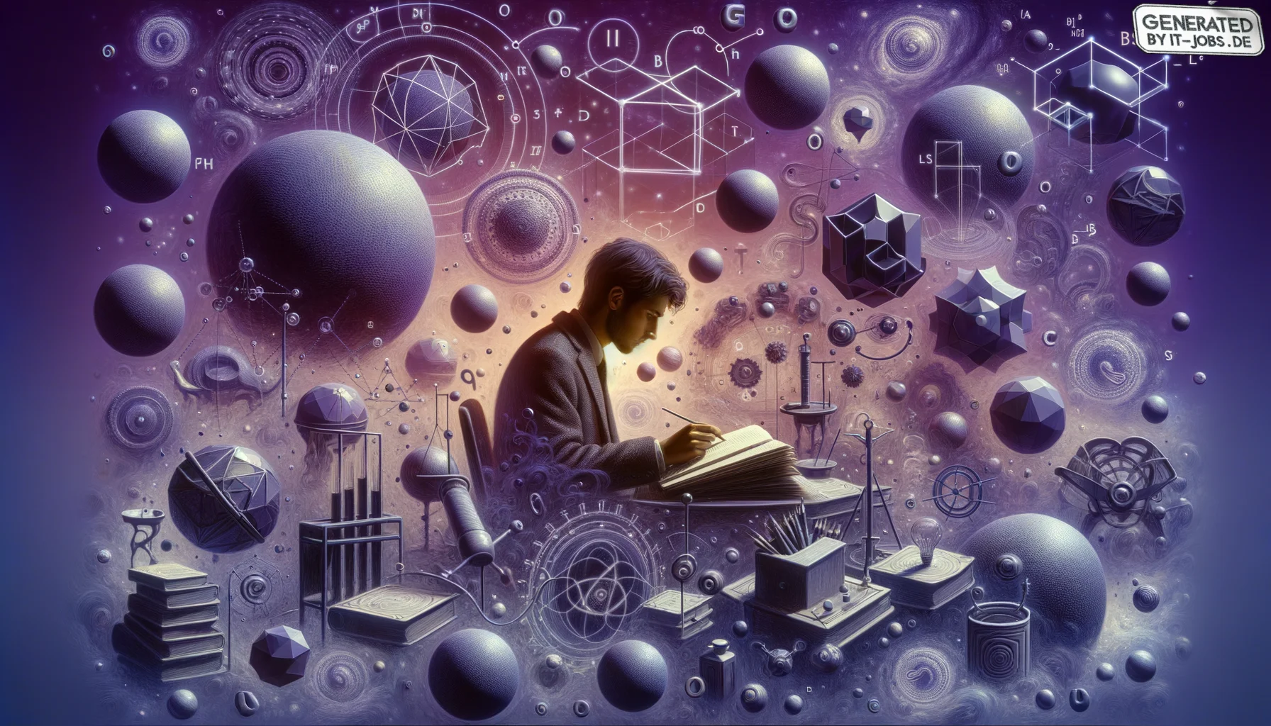 Spezialist für Künstliche Intelligenz und Ethik, surrealism style, impossible objects, realistic materials, dark purple main theme