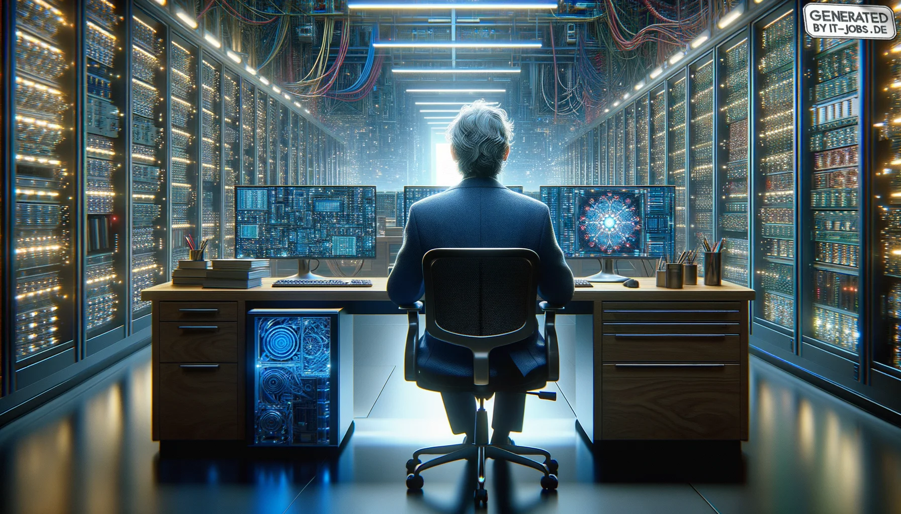 "Ein führender Computerwissenschaftler des 20. und 21. Jahrhunderts, der die Architektur moderner Computer maßgeblich mitgestaltet hat.", photo, view from behind