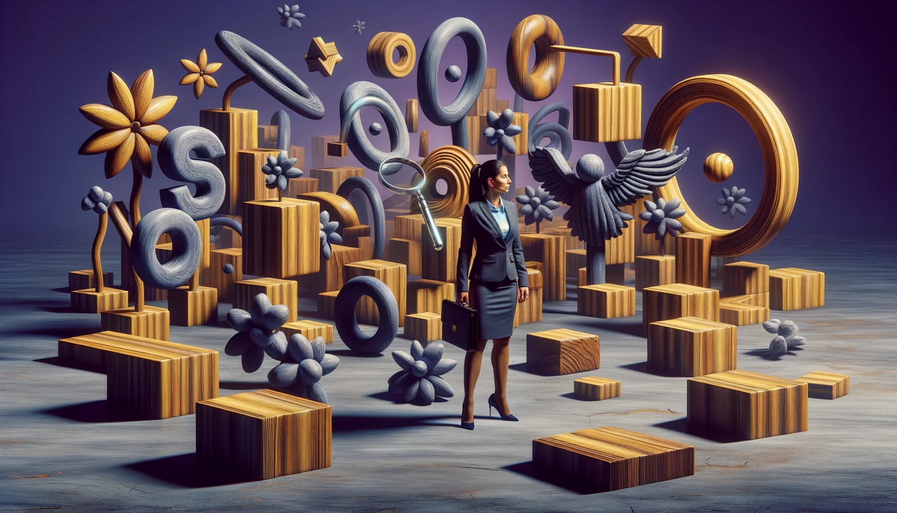 sap consultant, surrealism style, impossible objects, realistic materials, dark purple main theme