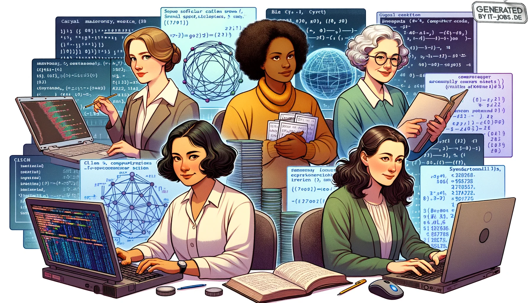 "Ein weiblicher Computerspezialist, 20. Jahrhundert, arbeitet an einer frühen Version eines Computers"

Grace Hopper: 
"Eine weibliche Computerspezialistin, Mitte des 20. Jahrhunderts, die an der Entwicklung der ersten Programmiersprachen beteiligt war"


