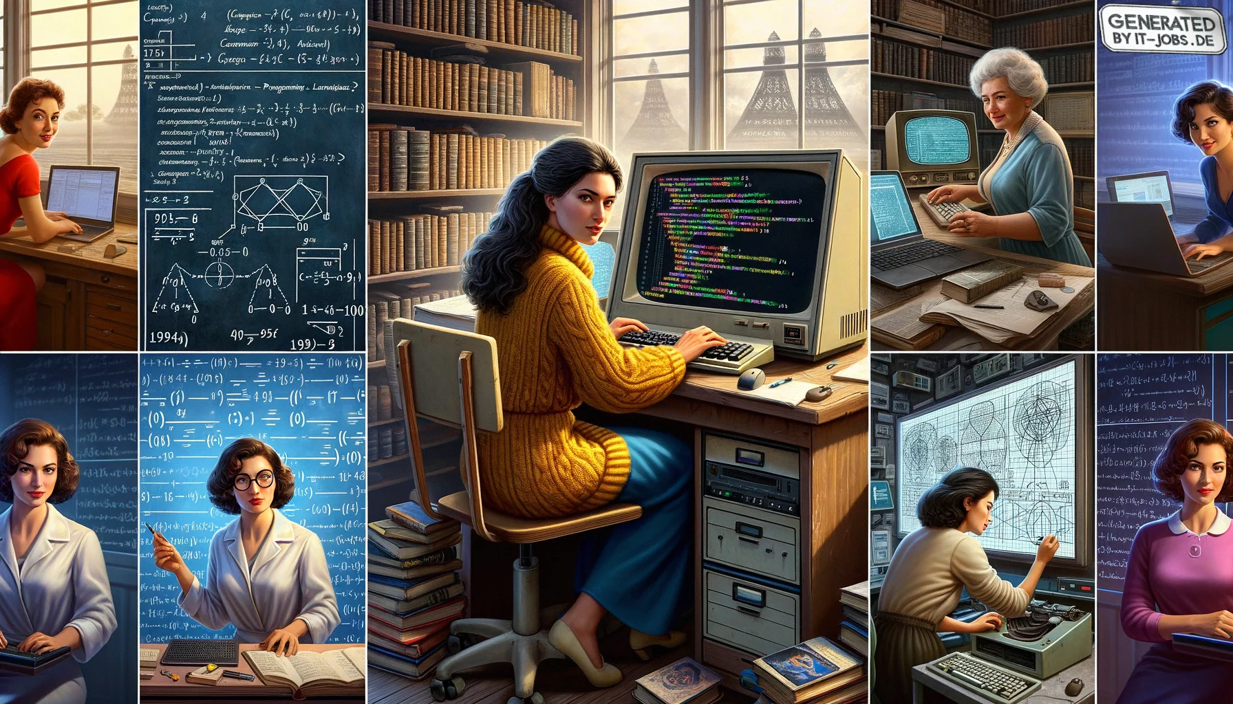"Ein weiblicher Informatiker des 20. Jahrhunderts, der an der Entwicklung von Software für Raumfahrttechnologien arbeitet"

Grace Hopper:
"Eine Computerwissenschaftlerin des 20. Jahrhunderts, die Pionierarbeit in der Entwicklung von Programmiersprachen le