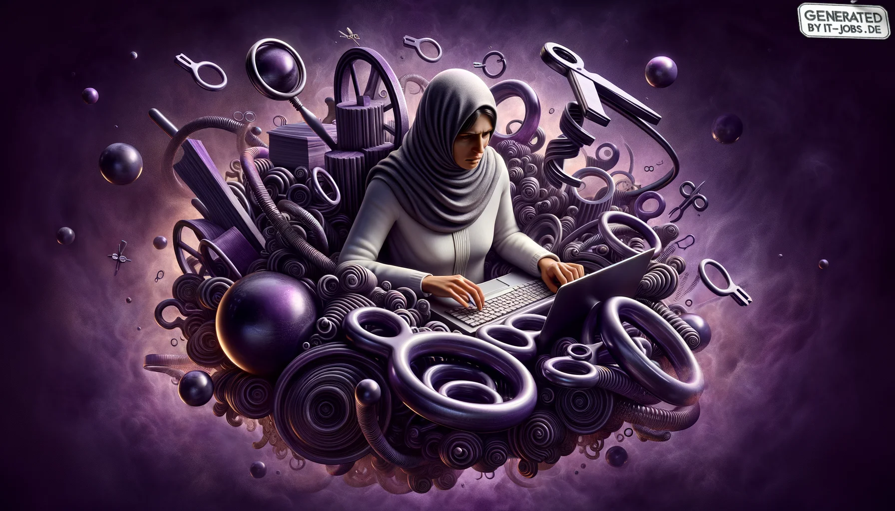 Technischer SEO-Spezialist, surrealism style, impossible objects, realistic materials, dark purple main theme
