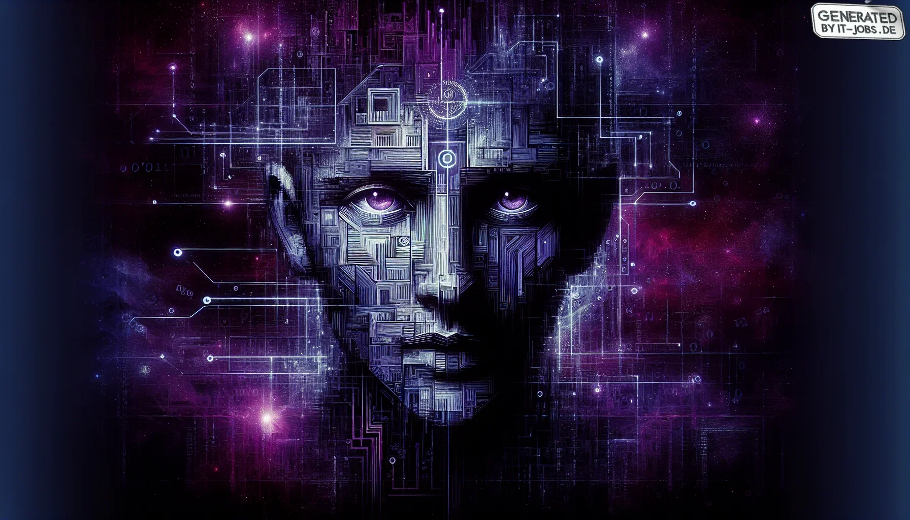 Visualize a richly textured digital canvas that transports you into the edgy, mysterious corridors of innovation and genius. The overall theme is engulfed in dark purple hues, setting a dramatic and intellectually intense atmosphere that mirrors the pione