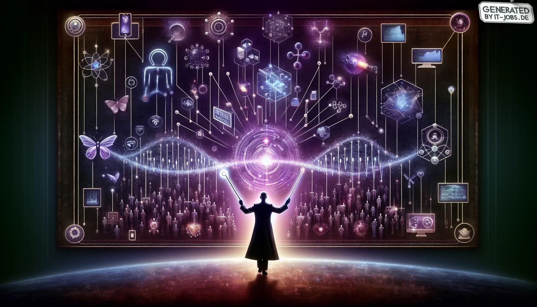 Visualize a captivating digital canvas that embodies the intricate and pivotal world of data analysis, set in a mysterious dark purple atmosphere that exudes a sense of depth and innovation. At the center, a large, intricate network of nodes and connectio
