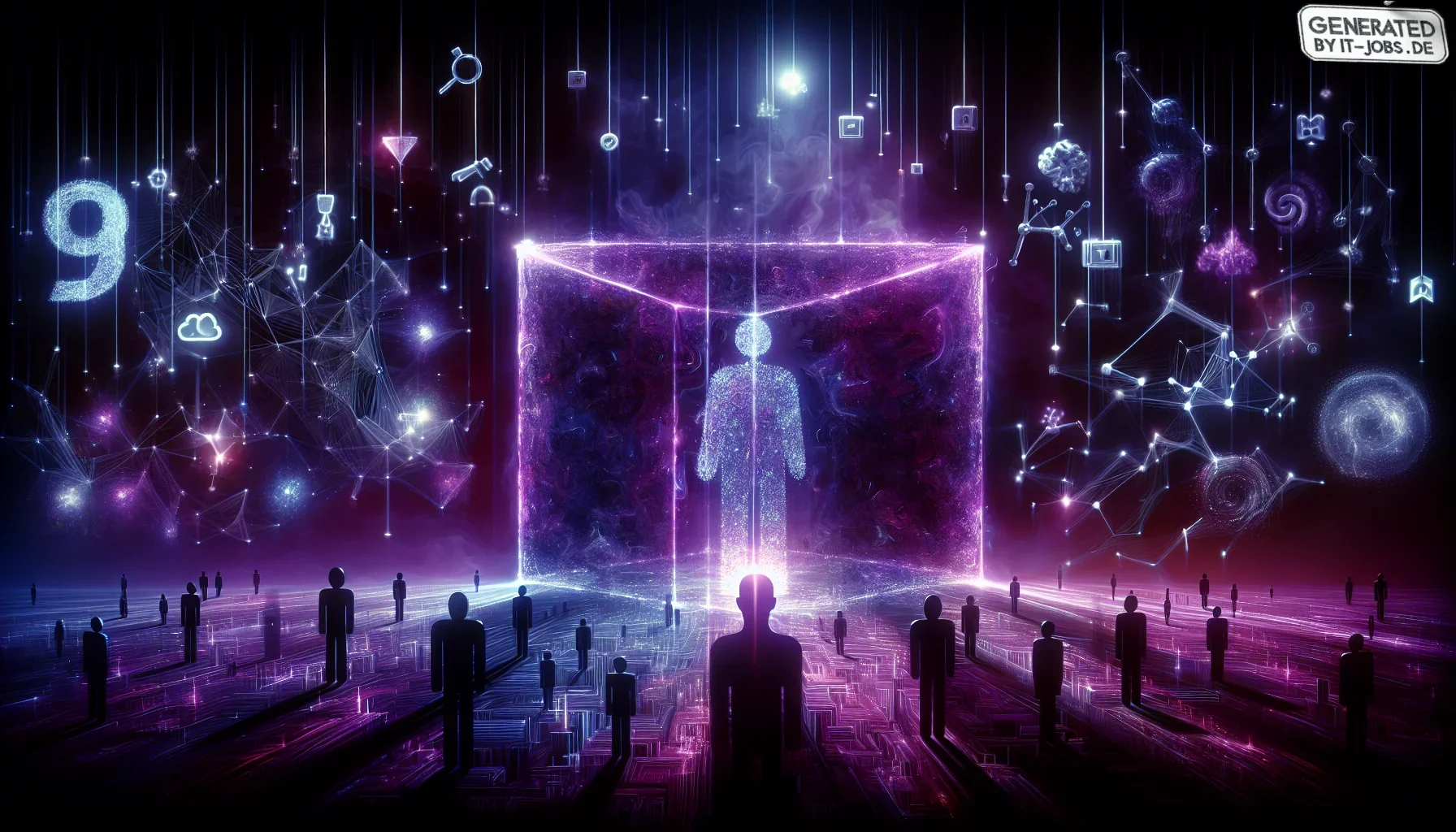 Imagine a digital canvas that stretches wide, dominated by a deep, dark purple hue that seems almost alive with a subtle, pulsating glow. This visual portrays the high-stakes and enigmatic world of AI in network security, evoking a sense of the unknown an