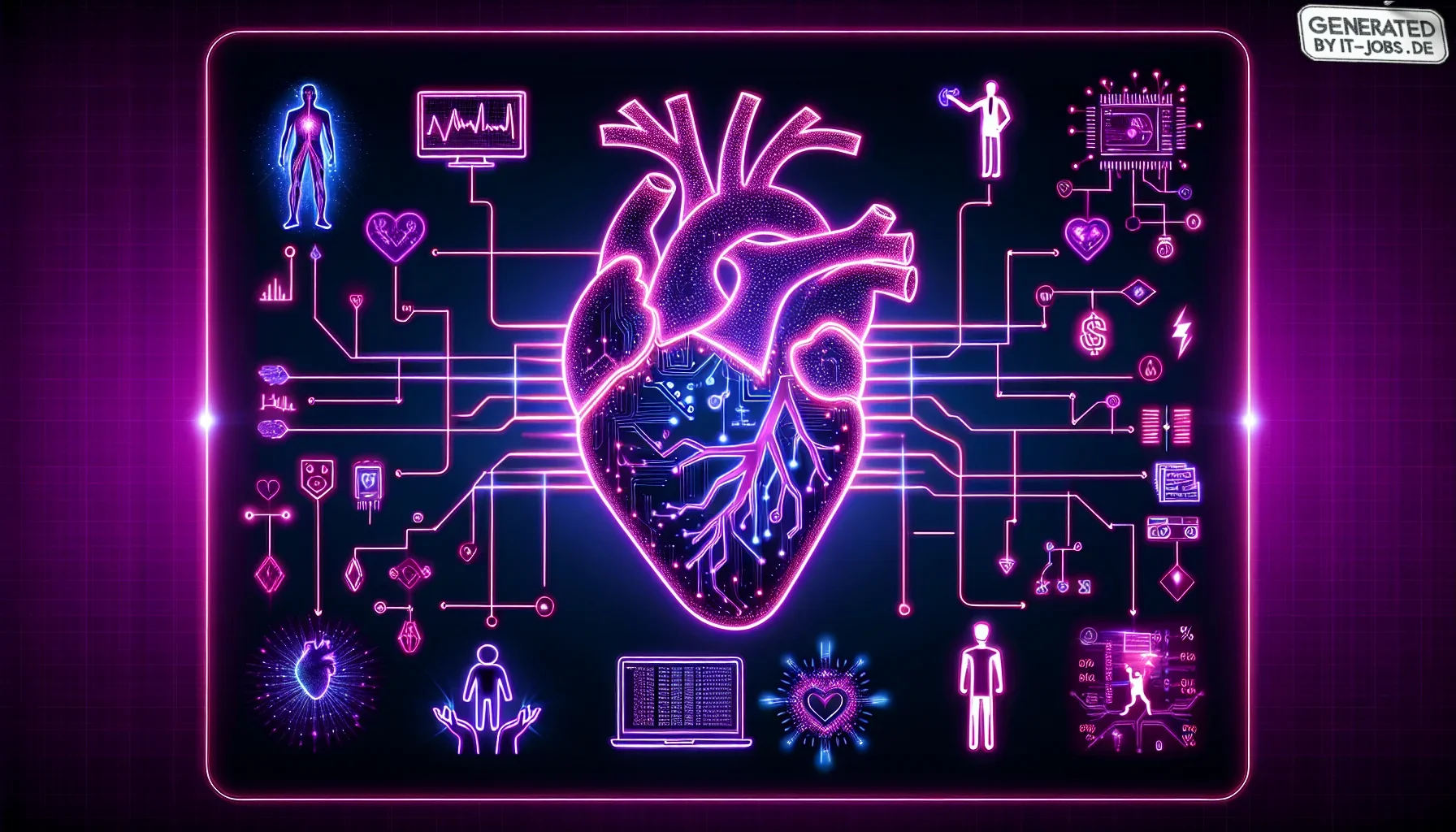 **Visual Description:**

The visualization is set on a dynamic, edgy backdrop that uses a deep, dark purple hue as its main theme, creating a feel of depth and intrigue. This dark canvas is illuminated by vibrant neon lines and shapes that represent the p