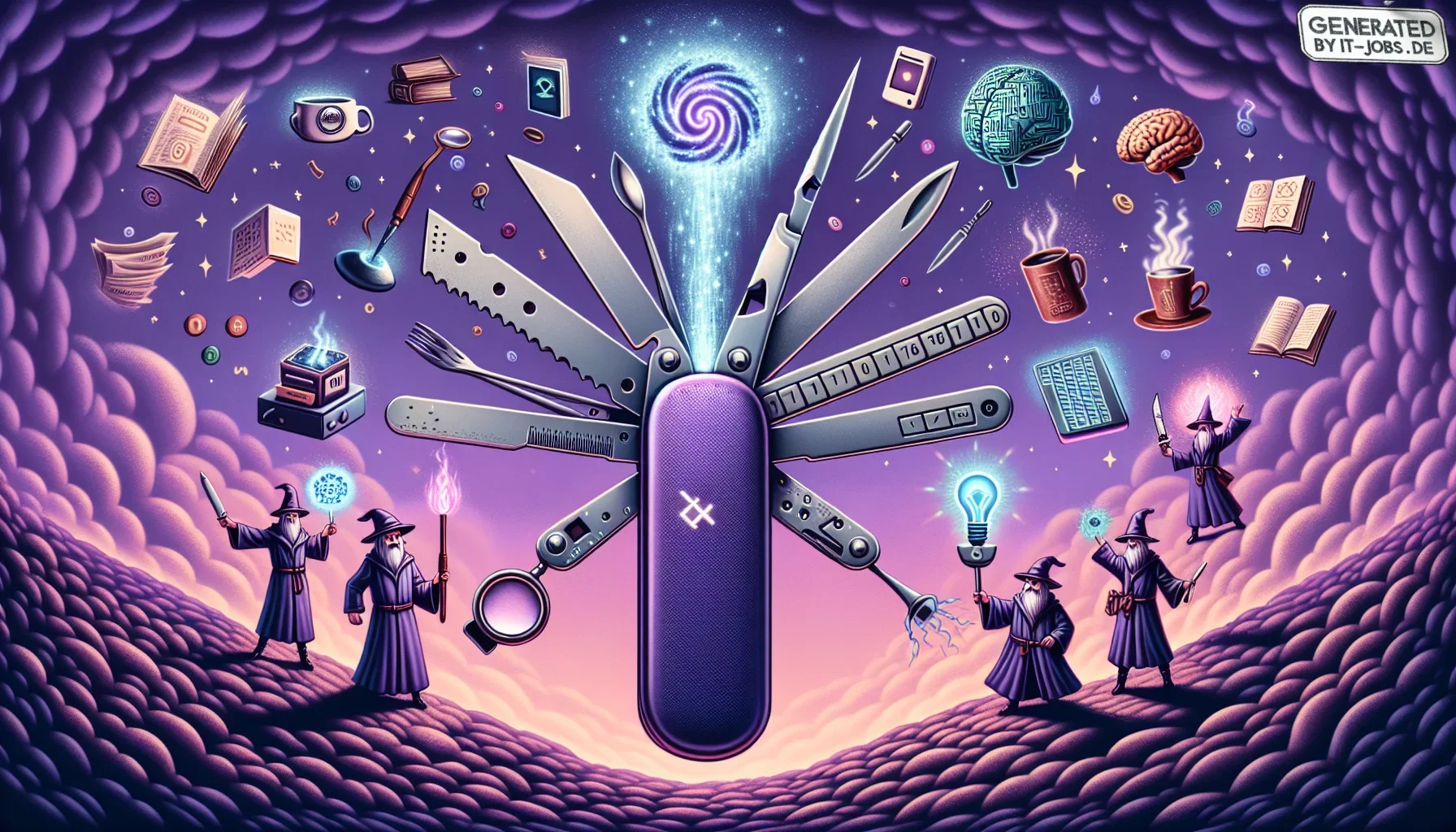 In the visualization, the canvas is drenched in a deep, velvety shade of dark purple, creating a mystique that invites the viewer into the enigmatic world of cognitive computing. This color, rich and regal, forms the atmospheric backdrop for a scene bustl