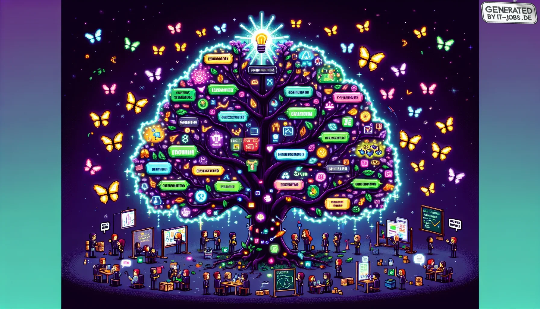 **Visual Description of the "Strategies for Successful Scrum Adoption" Visualization**

The visualization begins with a striking dark purple background, setting a moody and intense atmosphere. This color choice not only underscores the theme of transforma