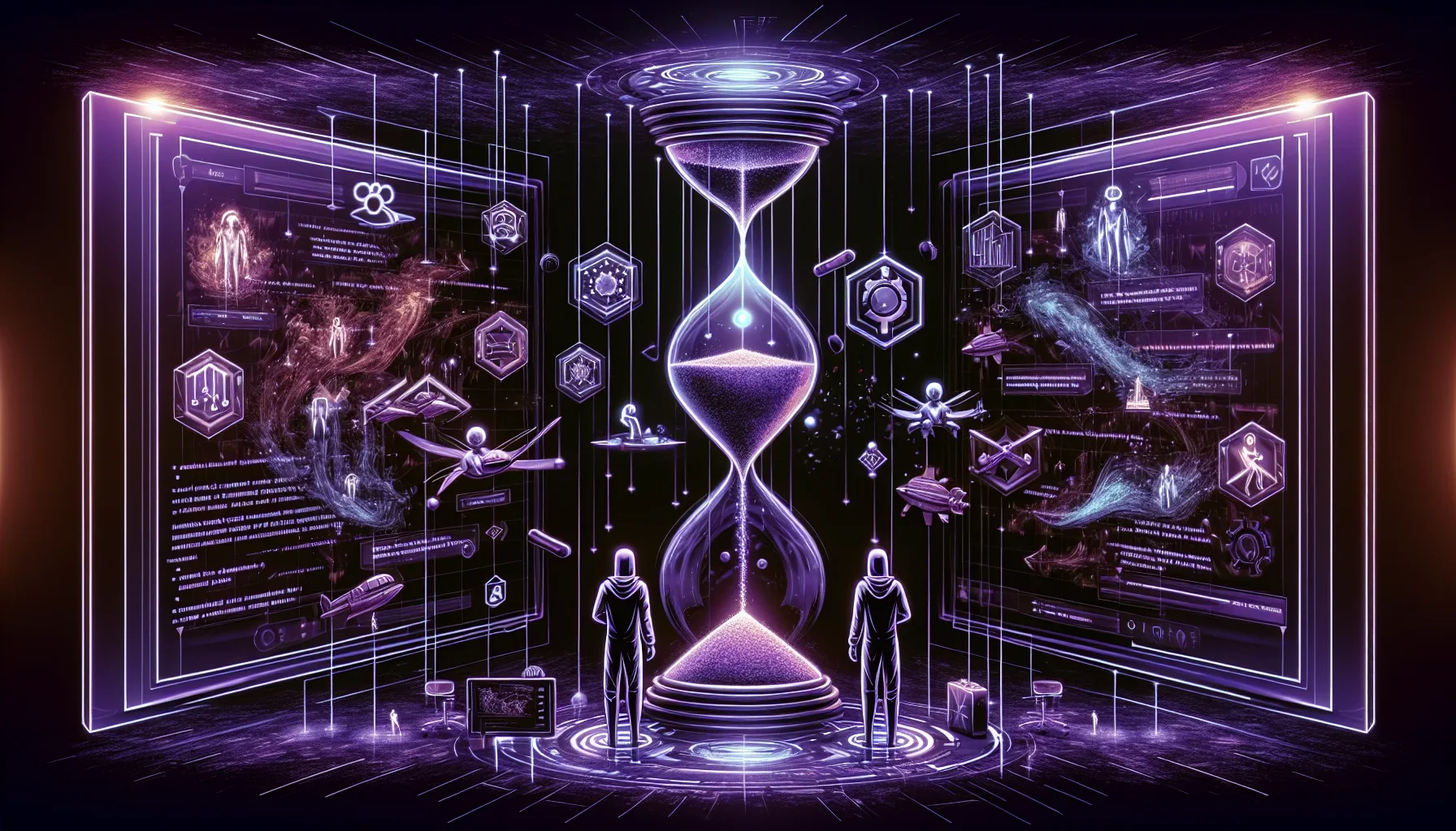 Visualize a digital canvas, shrouded in deep, mysterious shades of dark purple, setting a rich and compelling backdrop that invokes a sense of depth and innovation. This is not just any ordinary representation of programming concepts; it's a world where t