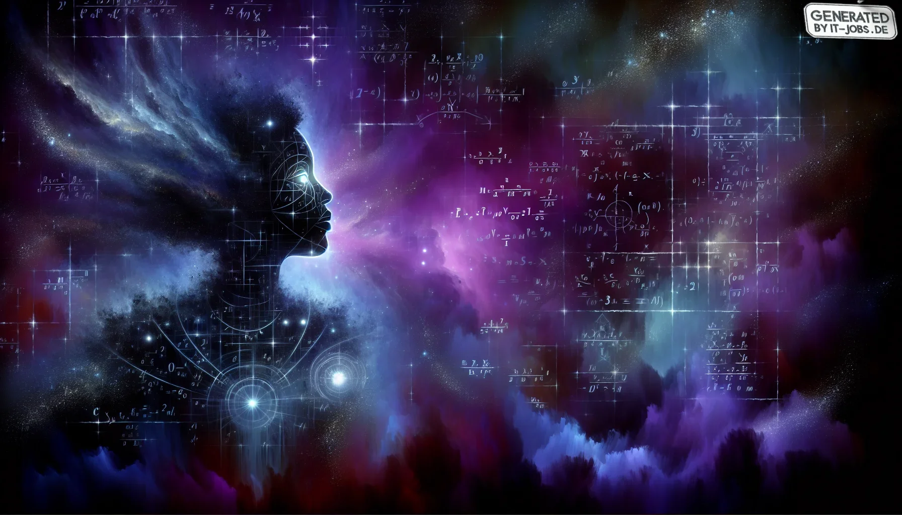 Visualize a striking digital artwork that vividly encapsulates the legacy of Katherine Johnson, with a deep, dark purple backdrop signifying the vastness of space and the mysteries it holds. The edges of the canvas are tinged with a nebula-like gradient, 