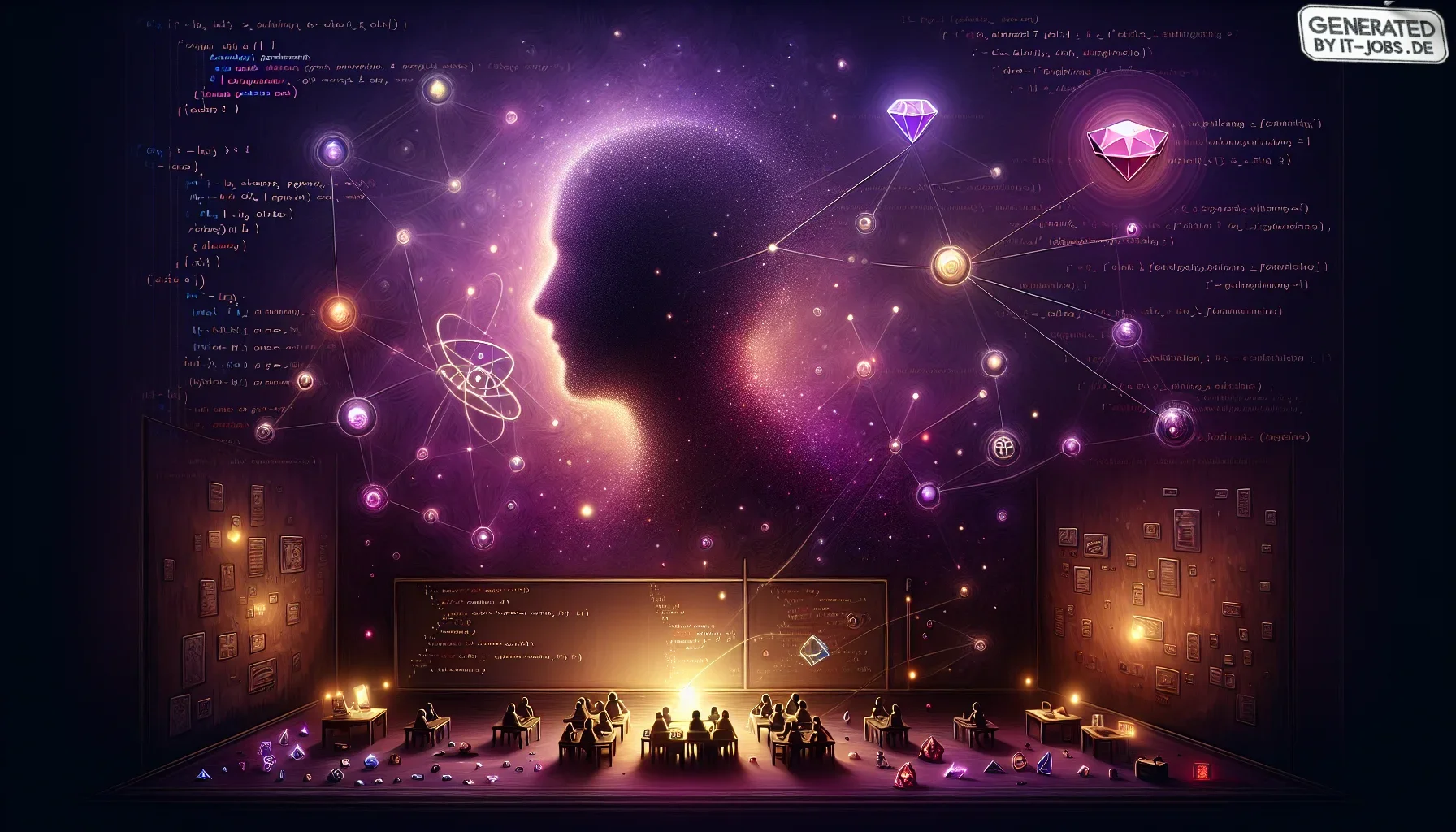 In the visualization, imagine a digital canvas dominated by a dark, moody purple hue that forms the backdrop, setting a contemplative and profound tone that embodies the depth and impact of Yukihiro Matsumoto’s contributions. This artistic rendition is no