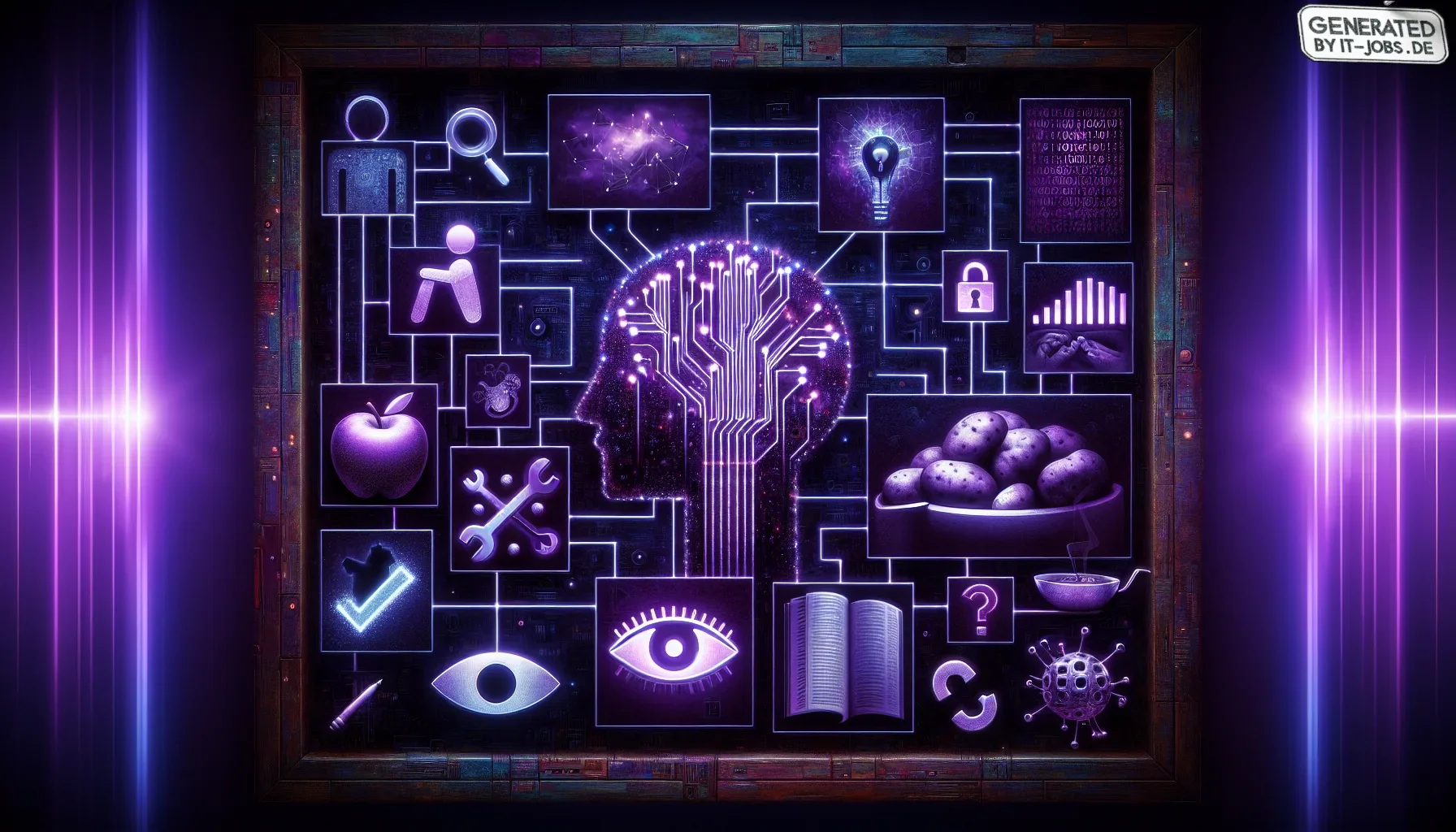 Visualizing the content of the paragraph, imagine a digital canvas dominated by a dark purple hue, creating a mysterious and slightly ominous atmosphere that reflects the "shadowy side of AI-powered programming." This backdrop sets the stage for a complex