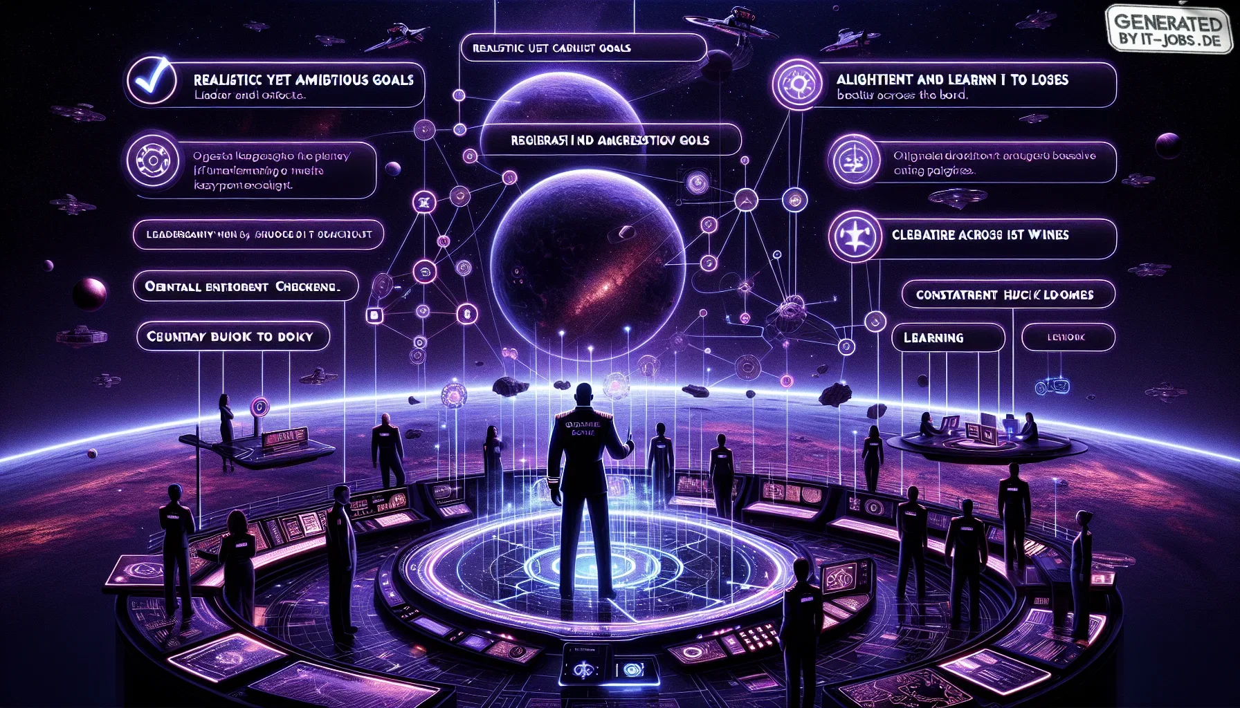 Imagine a vivid and dynamic digital artwork, steeped in a deep, dark purple theme that evokes the vastness of space. The composition is visually striking, blending the stark, moody tones of a cosmic landscape with the vibrant, neon accents of pop culture 