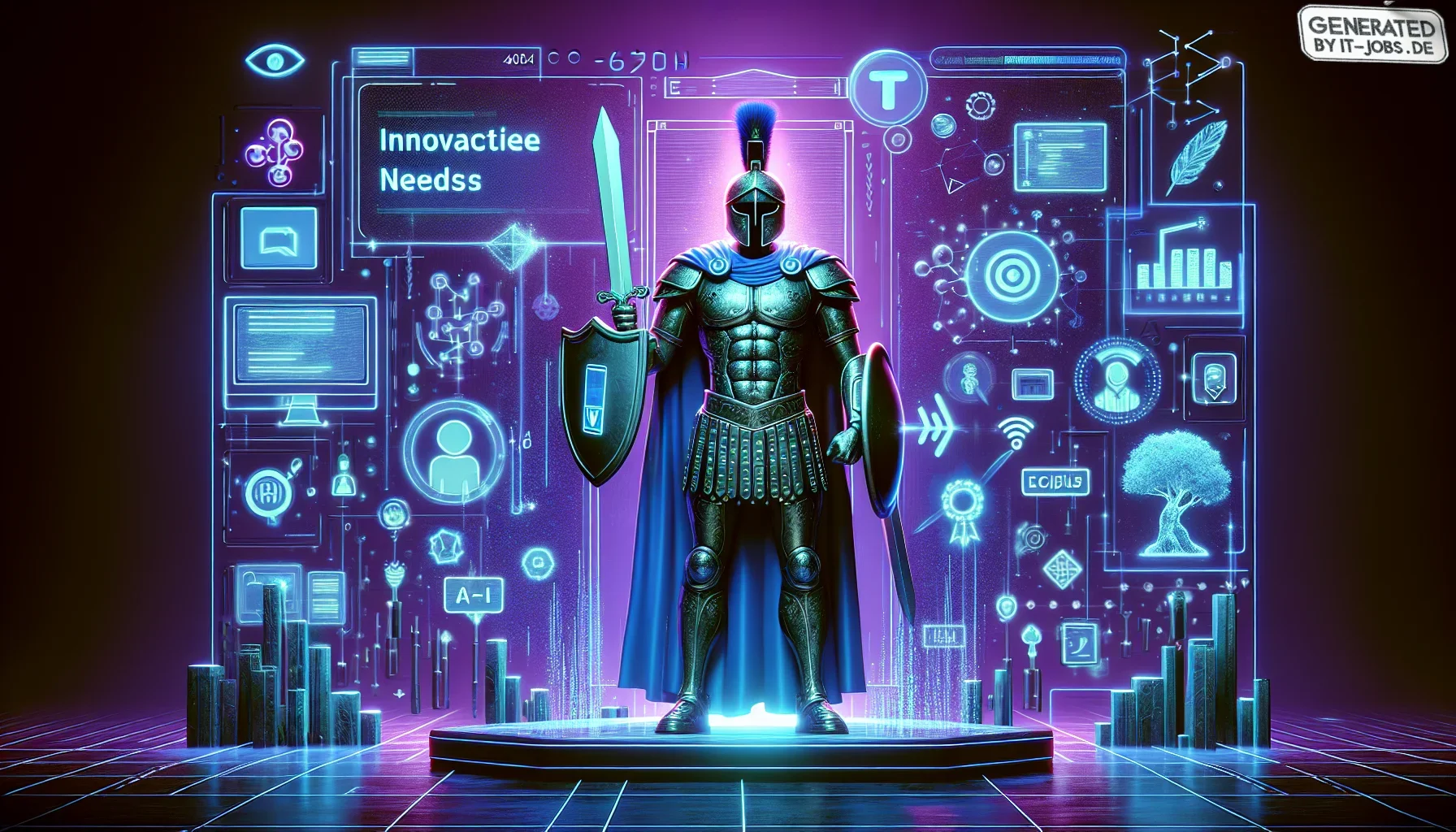 The visualization of the paragraph "Effective E-learning Strategies for IT Professionals" would be a dynamic and immersive digital artwork that captures the essence of innovation and tailored learning in the IT world, set against a dark purple backdrop th