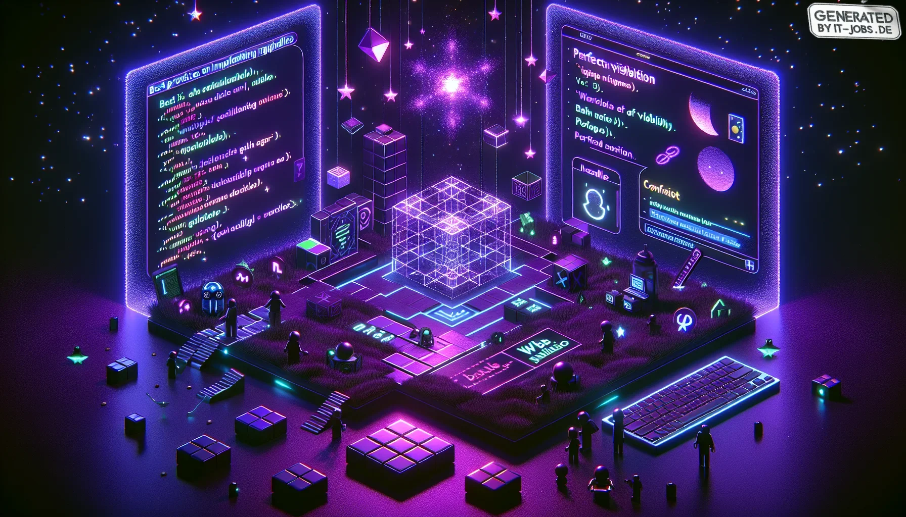 I imagine a visually striking and deeply immersive digital art piece, encapsulating the essence of the paragraph with an edgy, dark purple theme. The background is a rich velvet purple, speckled with subtle glimmers like distant stars in a night sky, sett